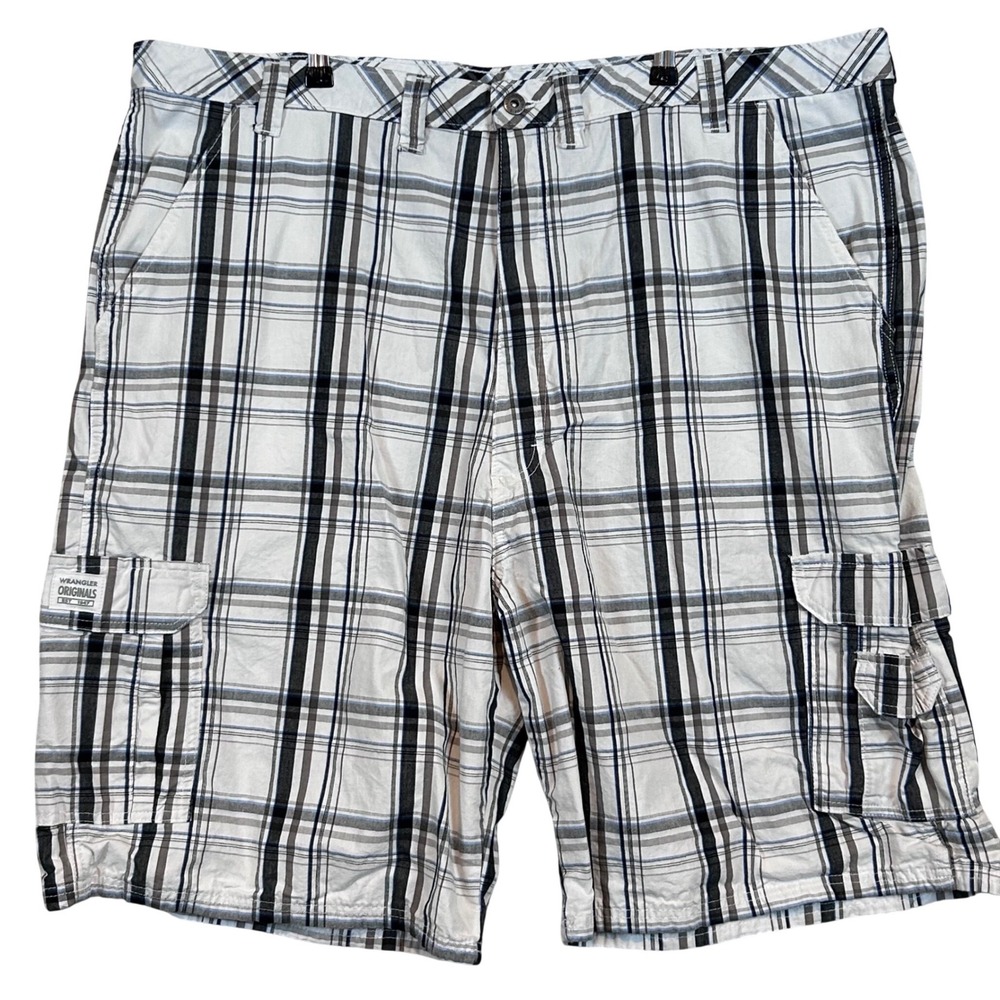 Wrangler Originals Mens Plaid Cargo Shorts Grey Bermuda Loose‎ Fit 46 Gorpcore